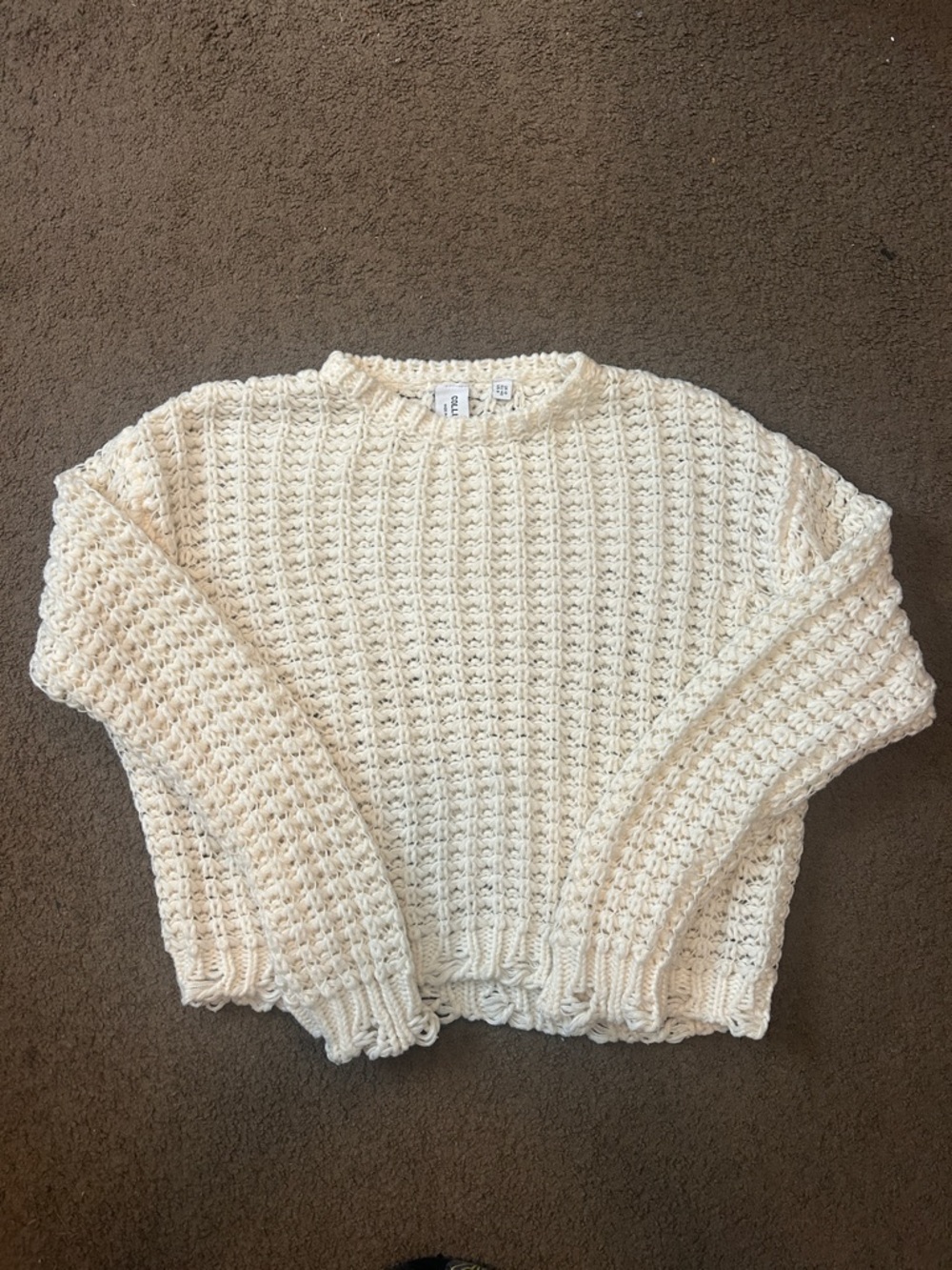 Collusion Open Knit White Crewneck Sweater